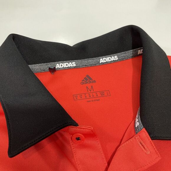 Adidas Men’s Athletic Polo Shirt Red Black Climalite Performance Stretch Golf M - Picture 2 of 7